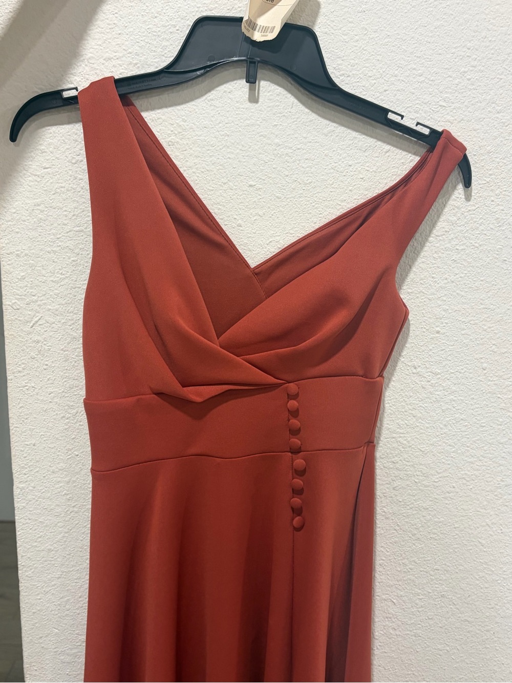 Nordstrom One-Shoulder  Rust Dress with Covered Buttons
